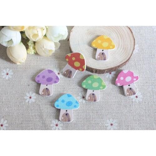 100pcs 24x22mm Toadstool Wooden Buttons Sewing 2 Holes Mushroom Painted Cartoon Crafts Cardmaking Embellishments