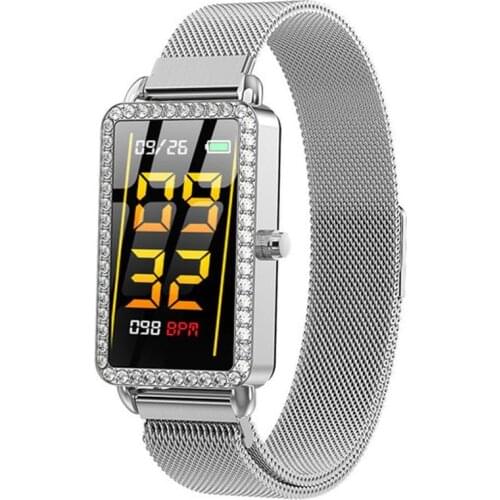 2021 Fashion Smart Watch Heart Rate Monitor Women Girls Smartwatch Bracelet Stainless Steel Wristband for iPhone Android Phones