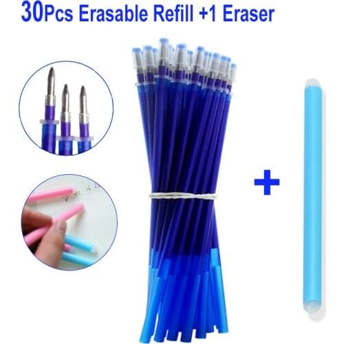 DELVTCH 30Pcs/Set 0.5mm Gel Pen Erasable Pen Refill Rod Magic Erasable Pen Accessory Blue Ink Office School Stationery Writing