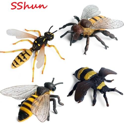 4 in 1 Children simulation animal insect model static solid bee wasp wasp hornet plastic tricky toy decoration