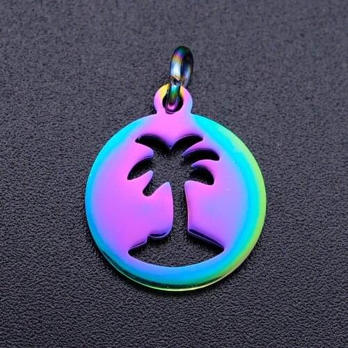 5pcs/lot 100% Stainless Steel Coconut Palm Tree diy Charms With Rainbow Plated Wholesale Never Tarnish Never Rust Dropshipping