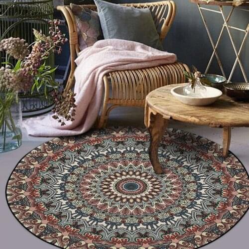 Bohemian Retro Mandala Ethnic Style Living Room Bedroom Hanging Basket Chair Non-slip Round Mat Carpet