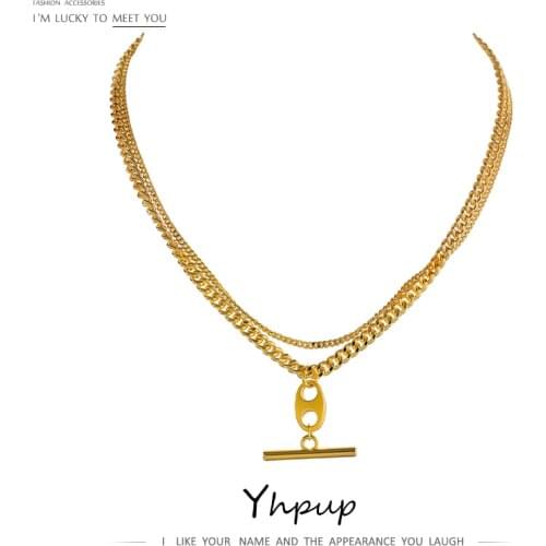 Yhpup Charm Metal Geometric Layered Pendant Necklace High Quality 18 K Chain Choker Stylish Necklace for Women Anniversary Gift