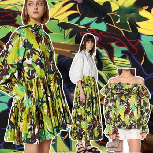 145cm*100cm designer fabric for dress European printed fabric new monkey green leaf digital printing handmade DIY clothing