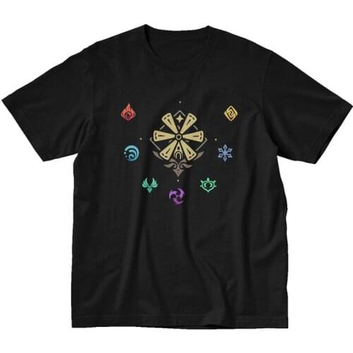 Genshin Impact Elements T Shirt Men Pure Tshirt Handsome Tees Short Sleeves Anime Game T-shirt Loose Fit Clothing Gift