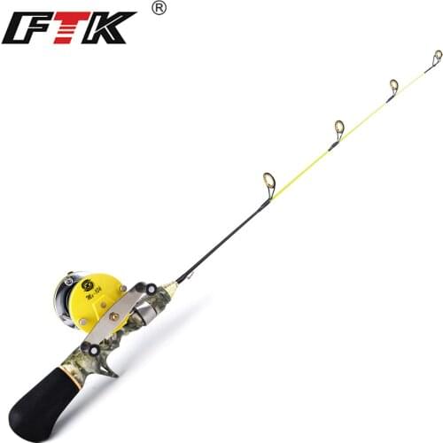FTK 50cm 60cm Winter Ice Fishing Rod C.W.10-20G Portable Pocket Mini Fishing Pole Cambo Winter Ice Fishing RodWith Reel Wheel