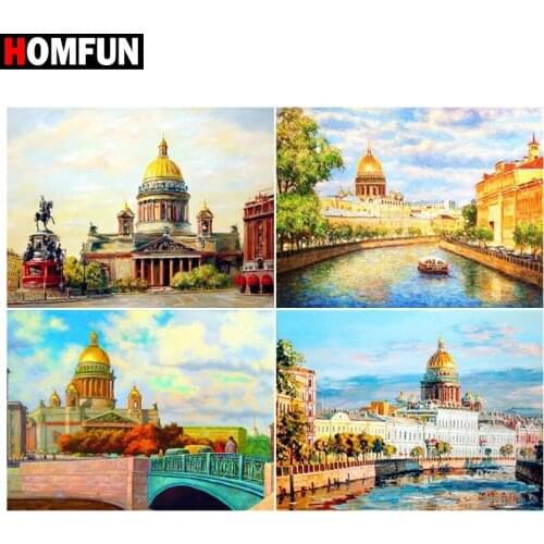 HOMFUN Diamond painting "Castle scenery" Full Square/Round Drill Wall Decor Inlaid Resin Embroidery Craft Cross stitch