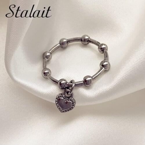 Retro Baroque Style Heart Pendant Rings Small Old Love Female Korean Index Finger Stacking Luxuri Design Fashion Ring New