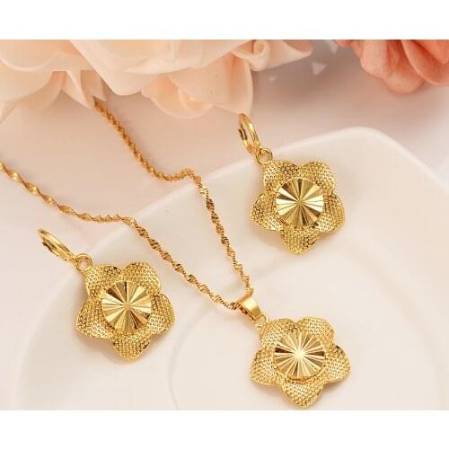 Dubai India Africa gold flower frosted personality set fashion girl bride engagement wedding earrings necklace gift