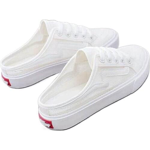 Summer New Style Half-drag White Shoes Female Korean Version of All-match Canvas Shoes Without Heel Lazy Shoes A Pedal