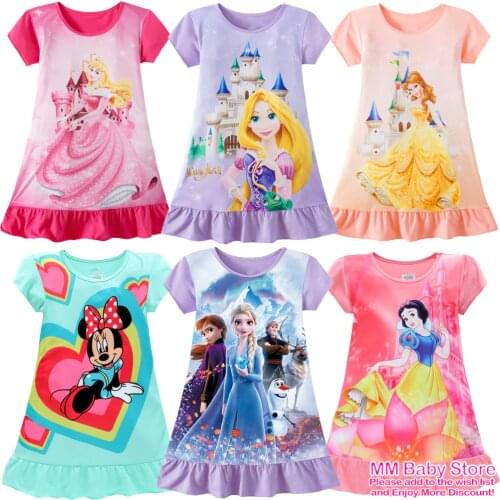 Summer New Princess Anna Elsa Printing Sleepwear Mermaid Girls Nightgowns Children Party Dresses Pajamas Kids Girls Nightie