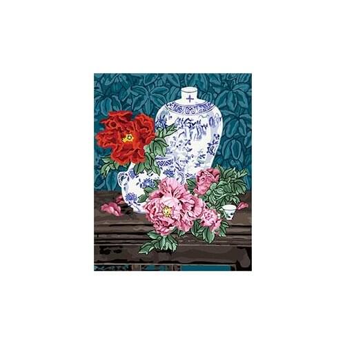 MaHuaf-X962 Peony and vast hand painted canvas oil painting by numbers digital coloring by numbers on canvas for home decor