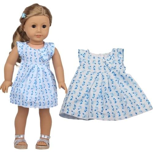 2021 New Clothes Blue Floral Dress Piece Fit 18 Inch American&43cm Baby New Born Doll Clothes Accessories， OG Childrens