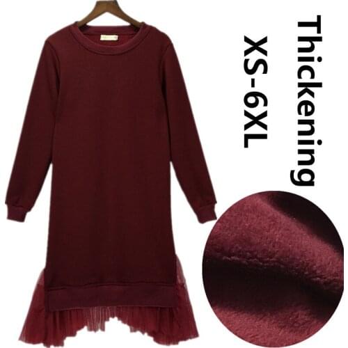 Plus Size New 2020 Autumn long Hoodies lace dress,patchwork velvet warm Winter Hoodies Sweatshirts,XS-5XL 6XL Long Sweatshirt