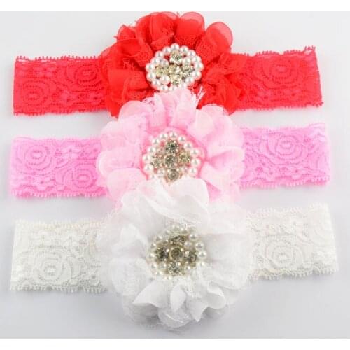 New Design Extravagant Lace Headbands With Big Chiffon Flowers Rhinestones Centre 13C 26pcs/lot Headwear For girls FDA125