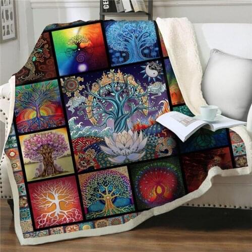 3D Printed Blanket Gorgeous tree Flange Blankets Bed Throw Soft Sherpa Fleece Plush Blankets on bed Couch Quilts Cover Bedspread