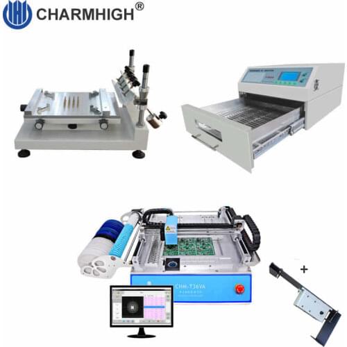 SMT Production line: CHMT36VA SMT Pick and Place Machine + vibration feeder + 3040 Stencil Printer + Reflow Oven T962A