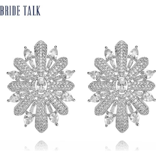 Bride Talk Luxury Trendy Full Micro Pave Crystal Zircon Dubai Wedding Shiny Earring For Women Fashion Jewelry Dress Accessories