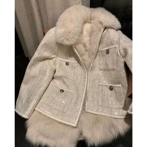 Luxury Golden Sequine Winter Coats Women Faux for Fur Outwear Furry Jackets Coats for Women 2020 New Short Design Furry Jackets