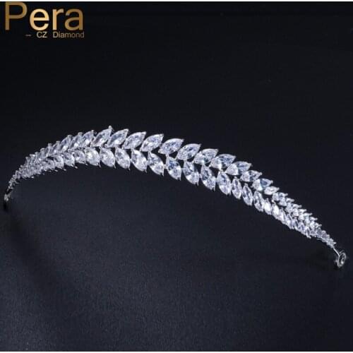 Pera Luxurious Noble Design Bridal Wedding Big Marquise Shape Zirconia Stone Princess Queen Crowns Hair Jewelry for Women H005