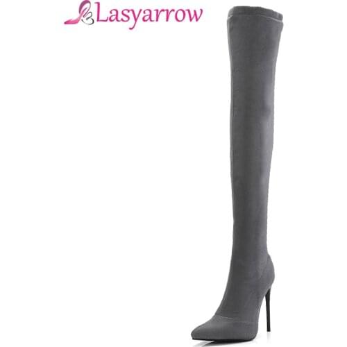 Lasyarrow Womens Shoes Long Boots Large sizes 34-48 Autumn Winter Over Knee Boots High Heels Sexy Party Stiletto Boots Women