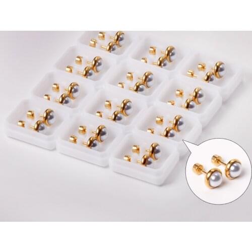 12 Pairs 316L Stainless Steel Semicircle Imitation Pearl Earrings Wholesale Accessories Classic Gold Screw Back Stud Earrings