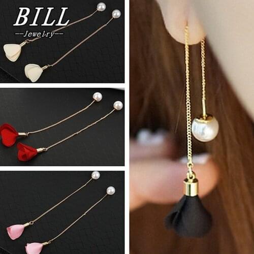 Long Tassel Women Dangle Drop Earrings Flower Simulated Pearls Earing Fashion Jewelry Brincos Female European Style NEW