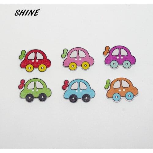 SHINE 12PCs Wooden Sewing Buttons Scrapbooking Beetle Car shape 2 Holes 28X21mm Costura Botones Decorate W10001