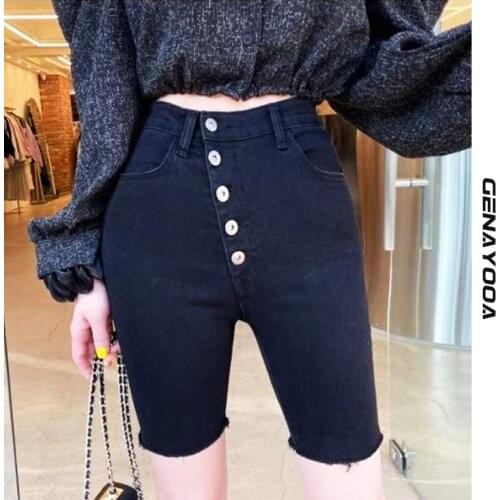 Genayooa Streetwear Skinny Biker Shorts 2021 Summer Korean Style Black Push Up High Waisted Shorts Women Short Feminino Fashion