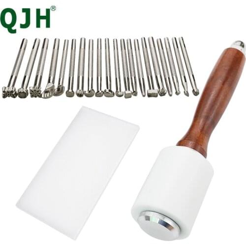 Stylish Leather Engrave Stamping Tools with Hammer and Board, Handmade Special Print on Bag or Leather Fabric, Leather Supplies