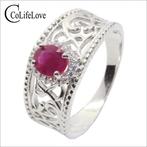 Vintage Ruby Silver Ring 5 Mm * 6 Mm Natural Africa Ruby Silver Ring Solid 925 Sterling Silver Ruby Ring Best Anniversary Gift