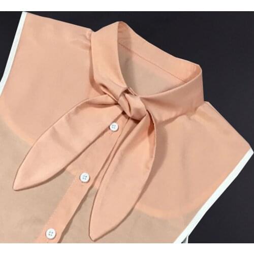 Vintage Front Tie Fake Collar Women Detachable Collars White Stand False Collar Lapel Blouse Top Black Red Half Shirt Chiffon