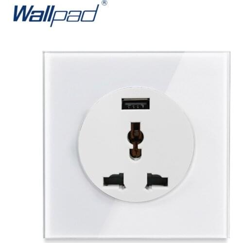 Wallpad L6 White Glass EU UK Universal Multi Function Electric Wall Socket Power Outlet with 2.1A USB Charger Port
