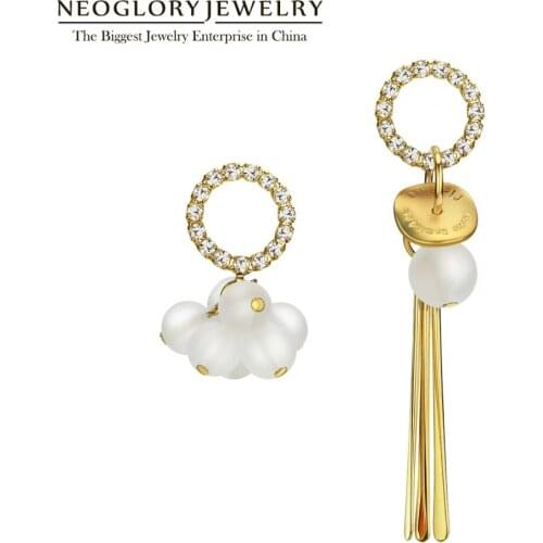 Neoglory Czech Rhinestone Earrings Fashion Asymmetrical Earrings Long Dangle Drop Earrings Jewelry for Women Hot 2020 New Gift
