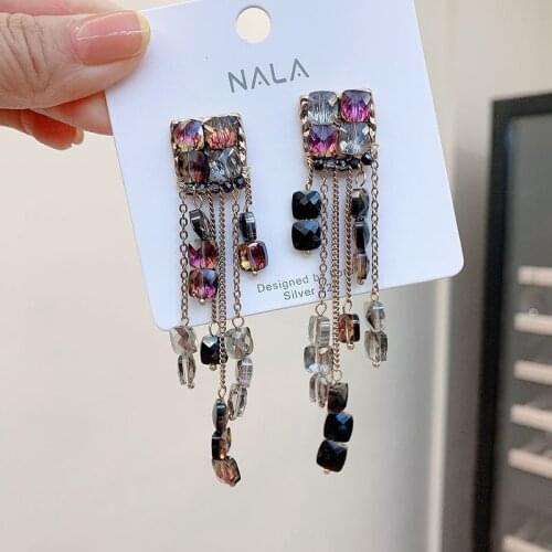 Multicolor Crystal Square Beaded Tassel Earrings For Women Trendy Handmade Statement Long Earrings Party Jewelry Bijoux Gifts