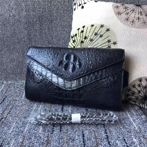 Authentic Exotic Crocodile Skin Womens Envelop Purse Genuine Alligator Leather Lady Flap Bag Female Single Cross Shoulder Bag