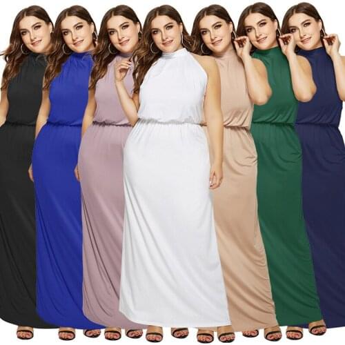 Summer WomenS Dress 2021 Large Size Evening Party Dresses Sleeveless Halter Tighten Waist Long Dress Maxi Dress Vestidos robes