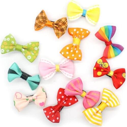 10pcs Lovely Cartoon Candy Color Hair Clip Duckbill Flower Print Ribbon Bow Hairpin for Girls Kids Children Hair Accessories