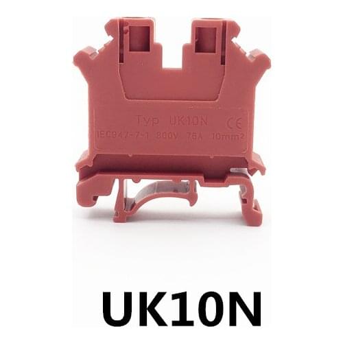 10pcs/lot Terminal blocks UK10N DIN rail Wiring board connector terminals 10mm square voltage copper part red grey blue color