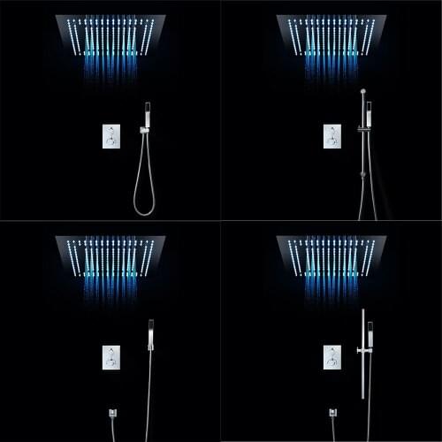 16 Inch Square Luxury LED Shower Head Set with 64 Color Change and Ceiling Embedded design Shower Head And Hand Shower Set