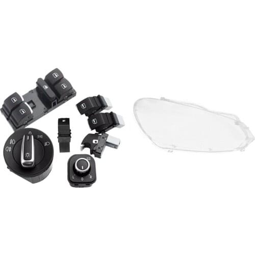7Pc Window Headlight Fuel Gas Switch Set with Car Right Headlight Lens Lamp Cover Lampshade