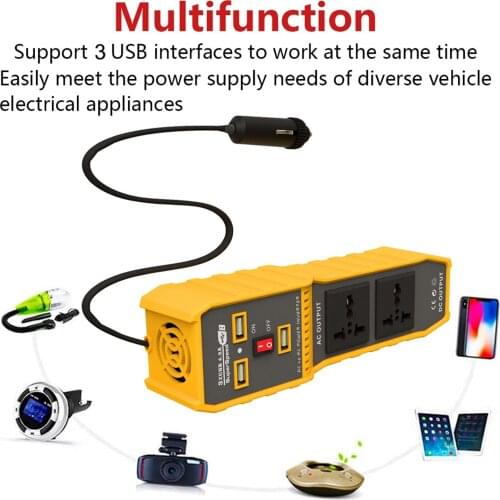 DC to AC Car Power Inverter 3 USB Ports 12V DC To 110V 220V AC Peak 400W