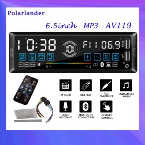 1 Din Bluetooth 12V Two USB Ports 6.5 Inch FM Gesture Control Car Radio MP3 Colorful Display Touch Screen Voice Assistant AUX
