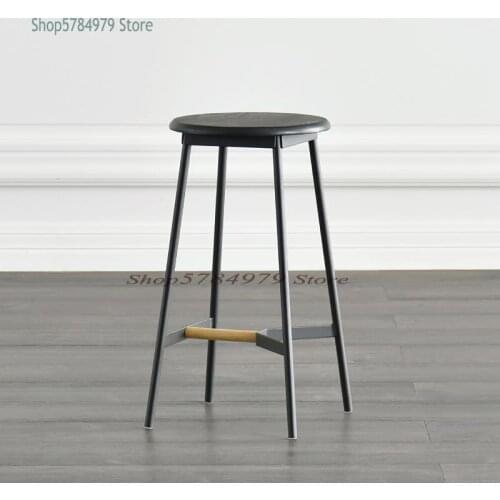 Jolor Imported Modern Simple Nordic Japanese Style Solid Wood Bar Stool High Foot Bar Chair Soho Black Round Bar Stool
