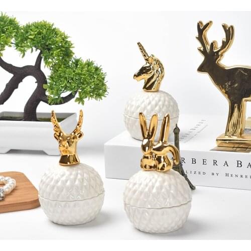 Creative Animal White Ceramic Storage Jar with Lid Jewelry Box Hotel Storage Service Household Cosmetic Jar