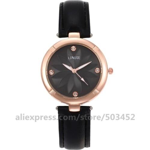 100pcs/lot LINJIE Hot Sells часы женские Flower Wristwatch PU Belt Watches Fashion Simple Women Watch Gifts Montre Femme