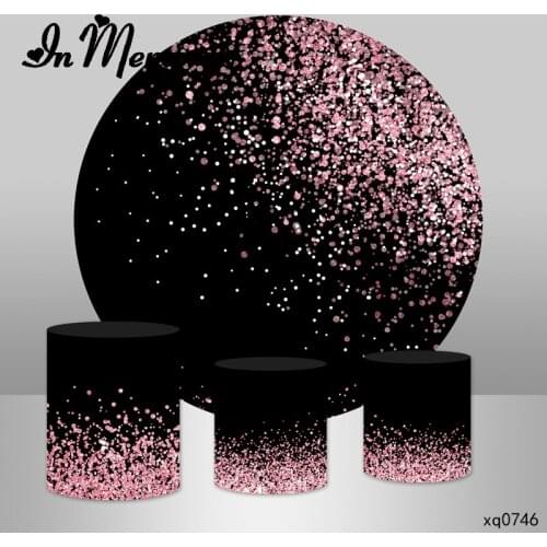 InMemory Black Rose Gold Glitter Round Backdrop Cover Lady Birthday Bridal Shower Wedding Party Circle Background Plinth Covers