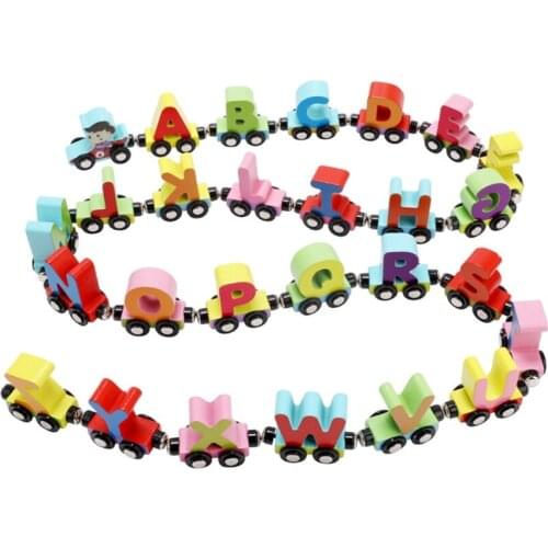 Wooden Railway Magnetic Towing Train Letter Alphabet Trailer Car Accessories Toy for Kids Children Christmas Gifts