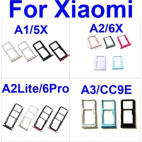Sim Card Tray Holder For Xiaomi Mi A1 A2 Lite A3 Mi 5X 6X CC9e Redmi 6 Pro Sim Card Reader Slot Adapters Socket Repair Parts