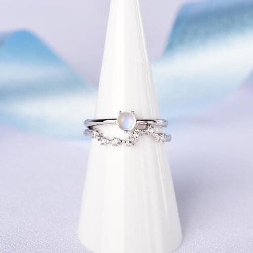 Designer original silver inlaid moonstone opening adjustable ring elegant charm creative retro female silver jewelry